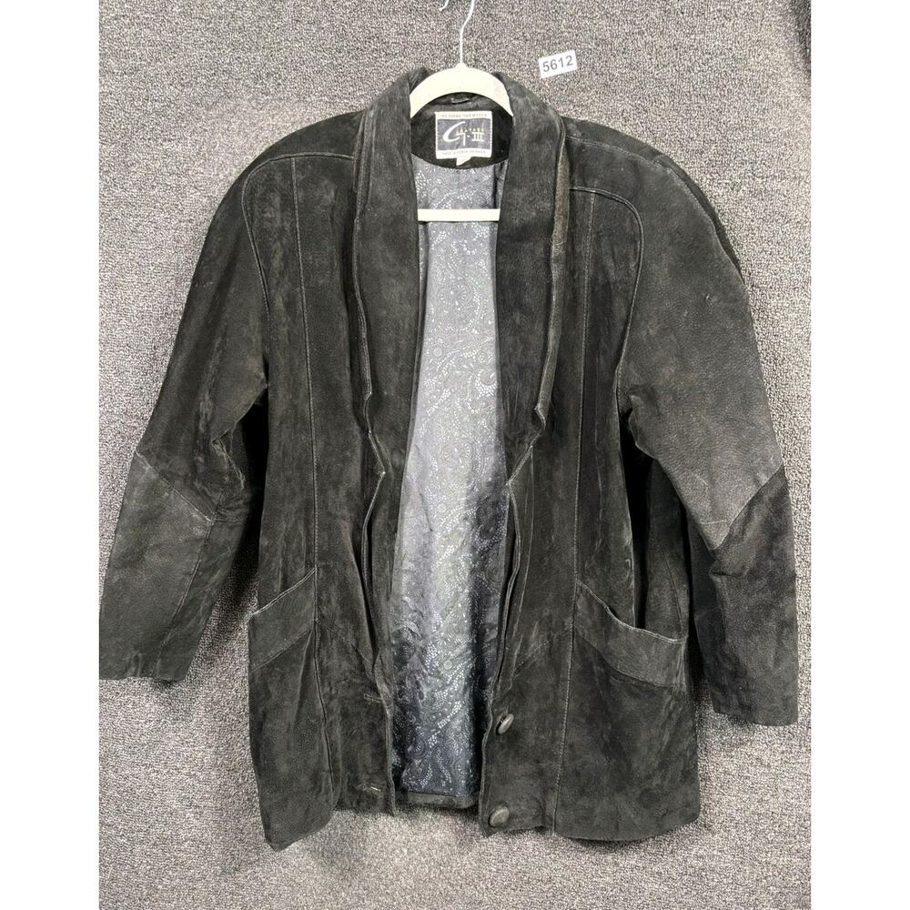 Vintage G-III Leather Blazer Womens Medium Black Suede Global Identity 90s